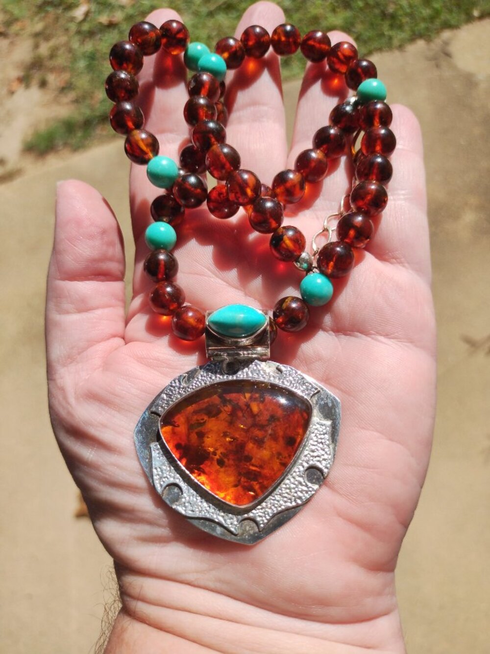 Jay King DTR Amber Turquoise necklace and pendant set 925 Sterling Silver  Absol